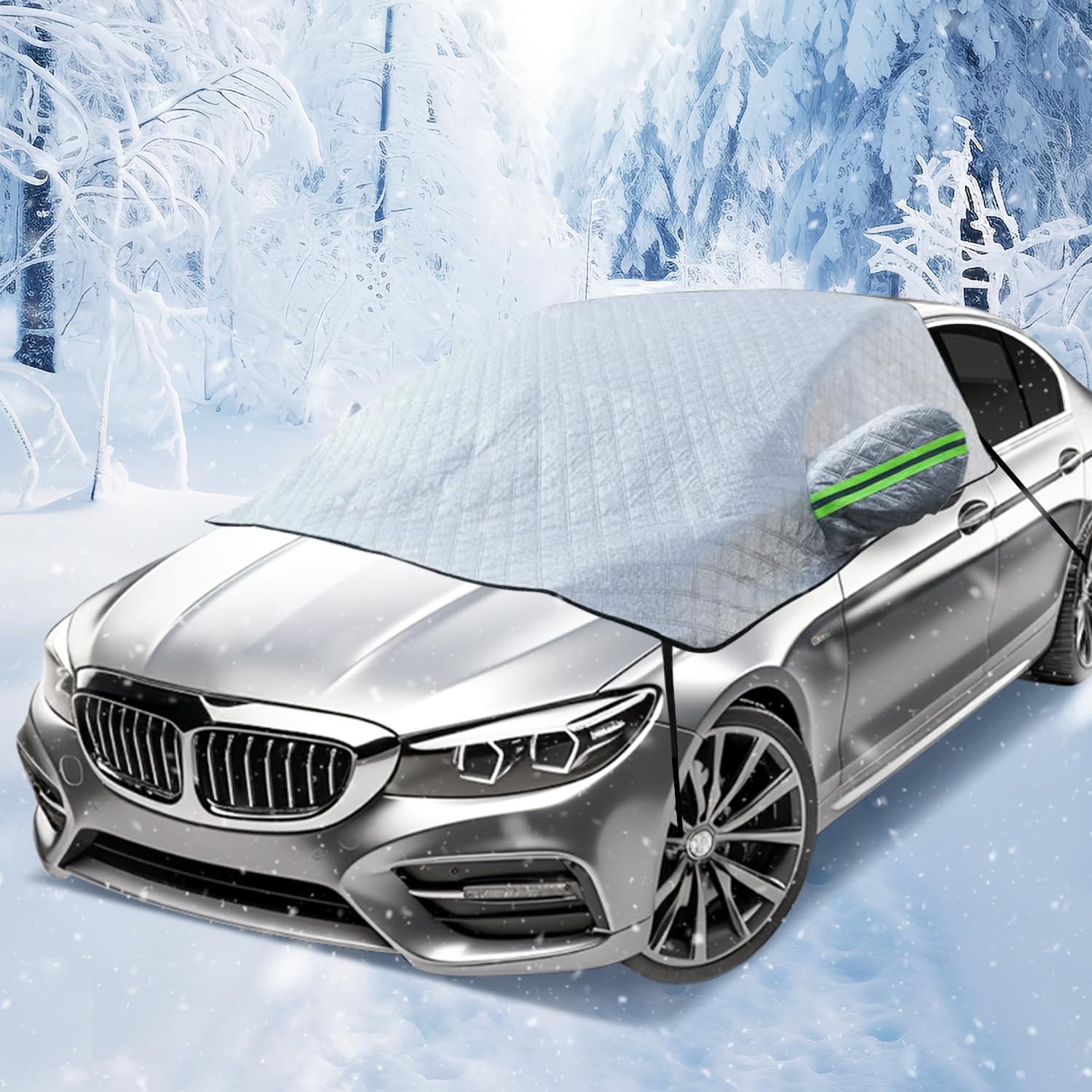 Frontscheibenabdeckung, Sonnenschutz Auto Frontscheibe, Auto Schneedecke, Auto Frontscheibe für Winter Schneeabdeckung Eisschutzfolie und Scheibenwischer UV-Schutz, Faltbare(230x145cm) von FFTANXS