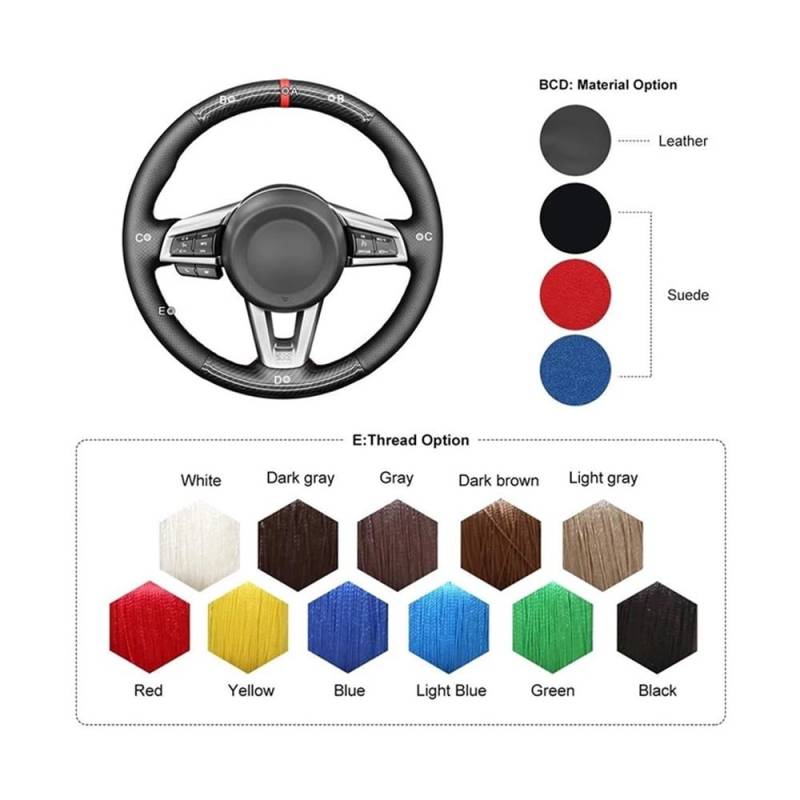 Auto-Lenkradbezug Auto-Lenkrad-Abdeckung für MX-5 genäht schwarz Autos Innenausstattung Dekoration Auto-Schutzhülle Lenkradbezüge Autos von FFXDEQ
