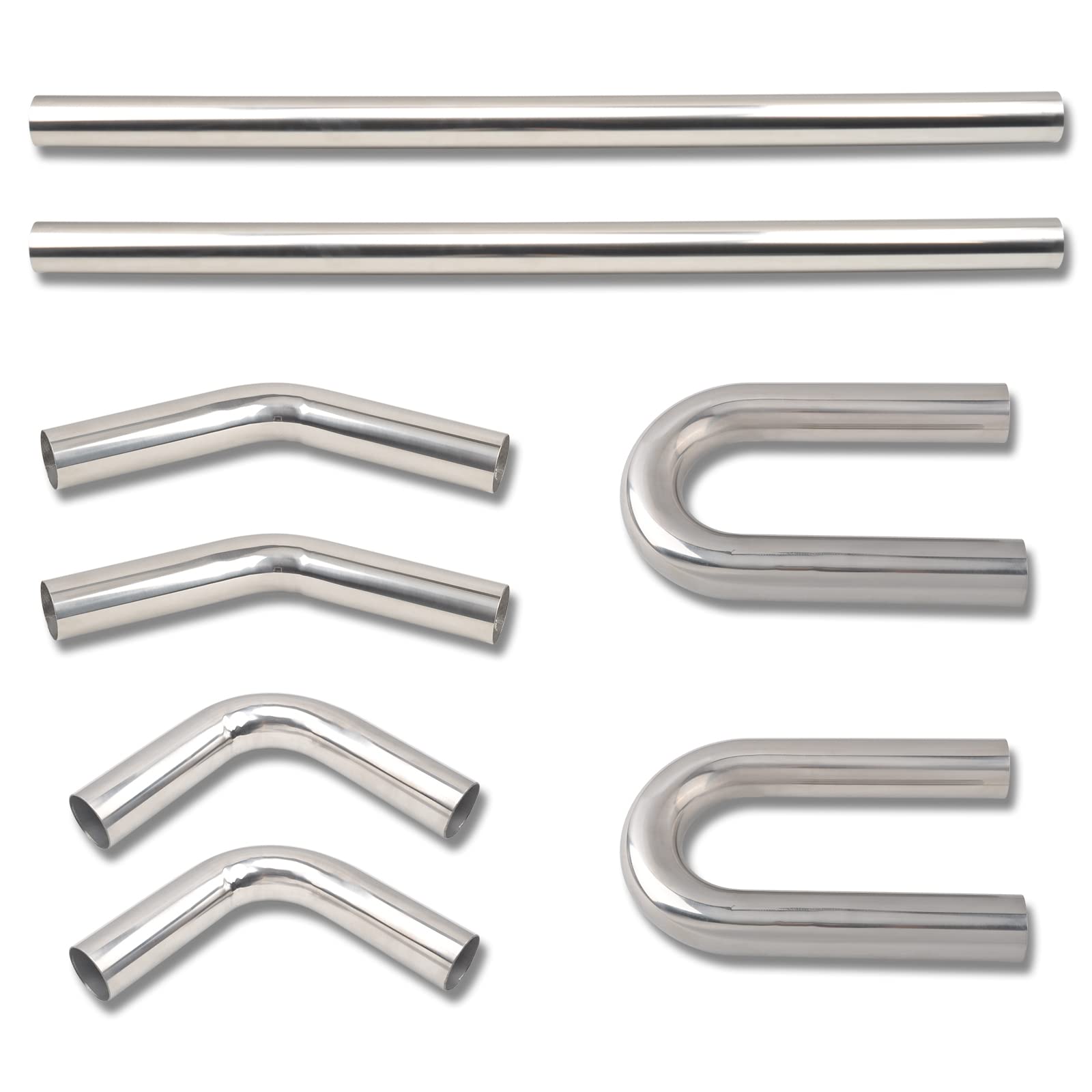 FGJQEFG 6,3 cm DIY Custom Dorn Auspuffrohr, 101,6 cm gerades Rohr, 6,3 cm OD gerade & Dornbiegerrohr (45/90/180 Grad), T304 Edelstahl, universelle Passform, 8 Stück von FGJQEFG