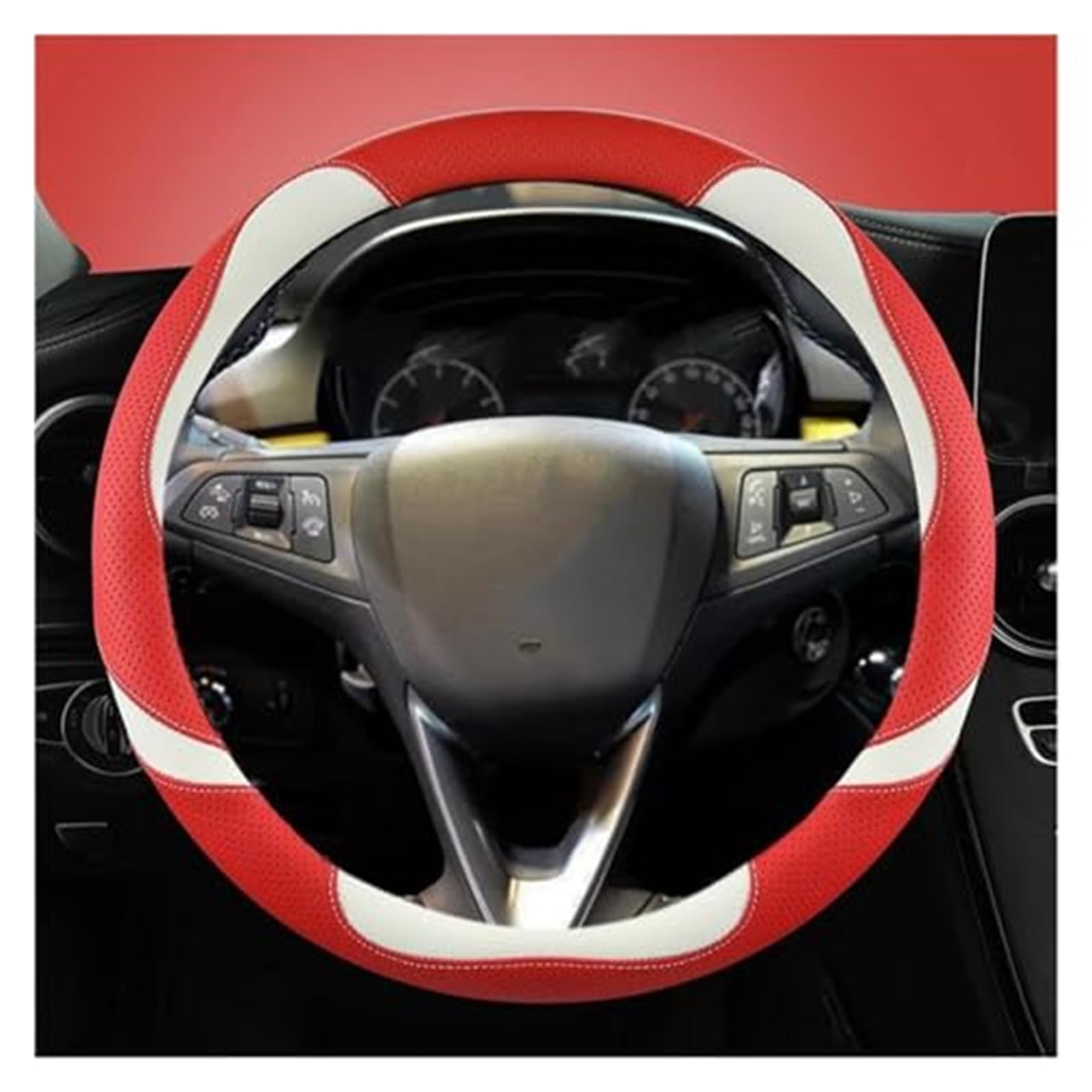 Lenkradabdeckung Für Opel Für Grandland X Für Insignia 2017-2022 Lenkrad Abdeckung Auto Lenkrad Abdeckung O Form D Form 38CM(Red O Shape) von FGKDLDZCZM