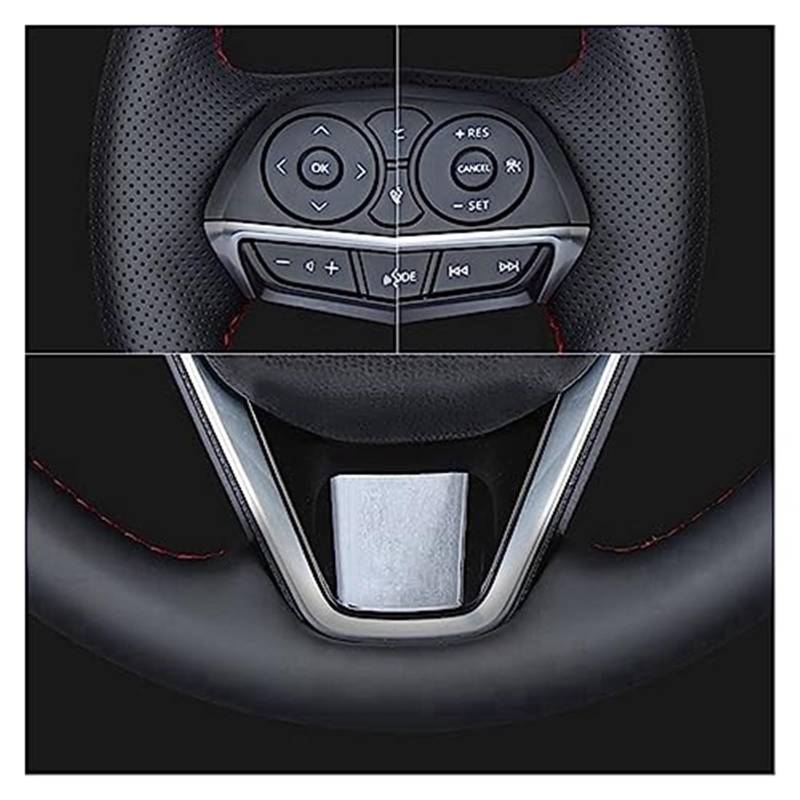Lenkradabdeckung Für Toyota Für Fortuner 2016-2019 Für Hilux 2015 2016 2017 2018 2019 Schwarz Künstliche Leder Hand-genäht Lenkrad Abdeckung(Red Blue Thread) von FGKDLDZCZM