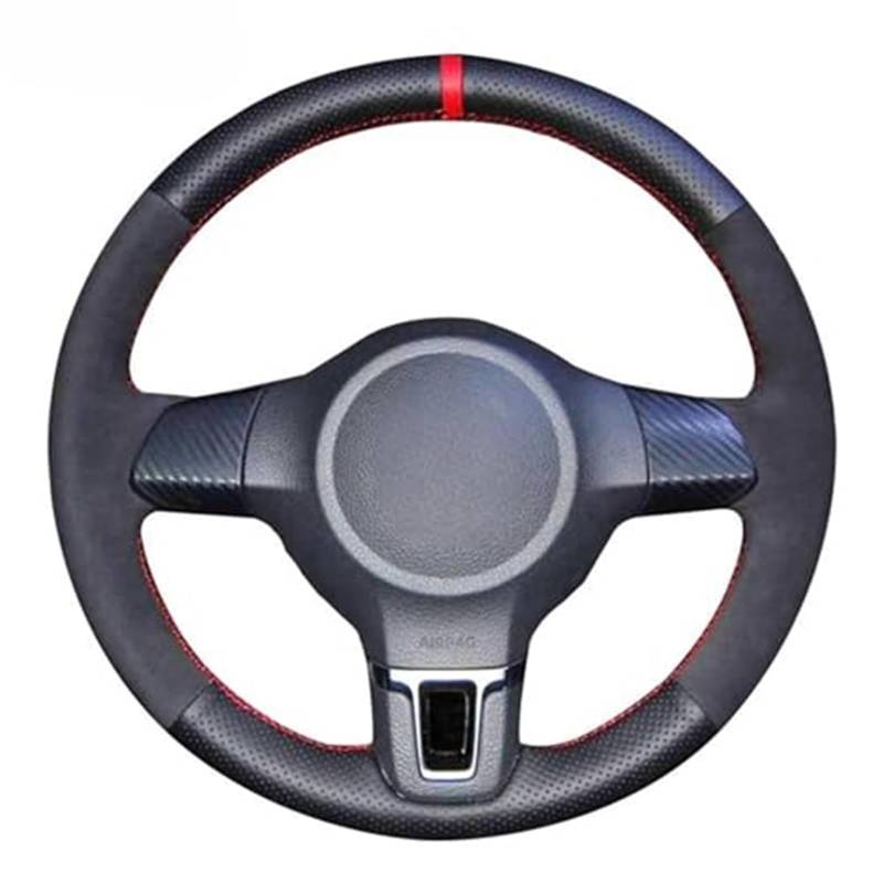 Lenkradabdeckung Für VW Für Golf 6 Mk6 Für Jetta MK5 Für Sagitar Für Bora Für Santana DIY Leder Wildleder Lenkrad Abdeckung Rad(Red Thread) von FGKDLDZCZM
