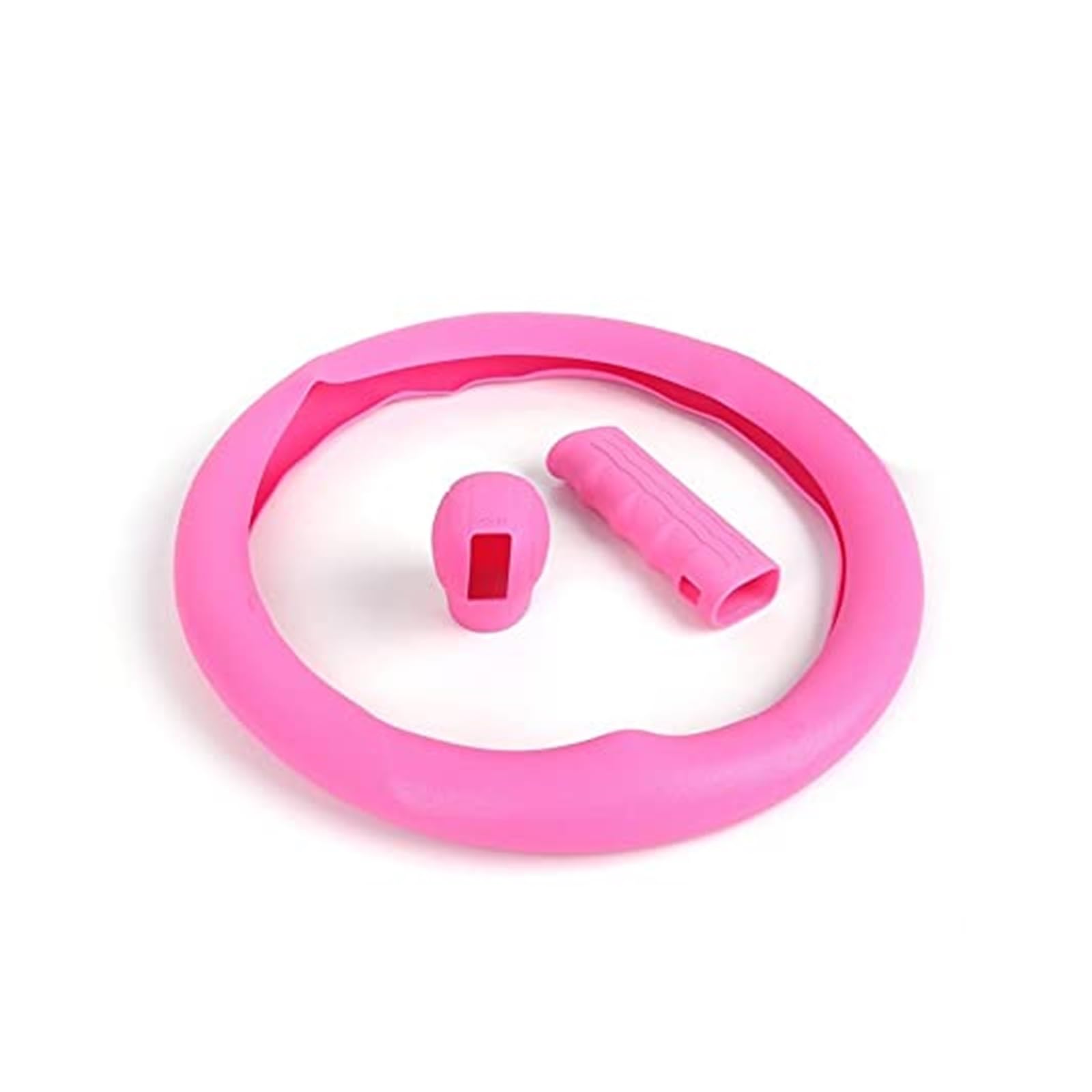 Lenkradabdeckung Lenkradabdeckung, Silikon-Auto-Lenkradabdeckungen, rutschfest, weich, Schaltknauf, Handbremsenabdeckung, Lenkradschutz(Pink) von FGKDLDZCZM
