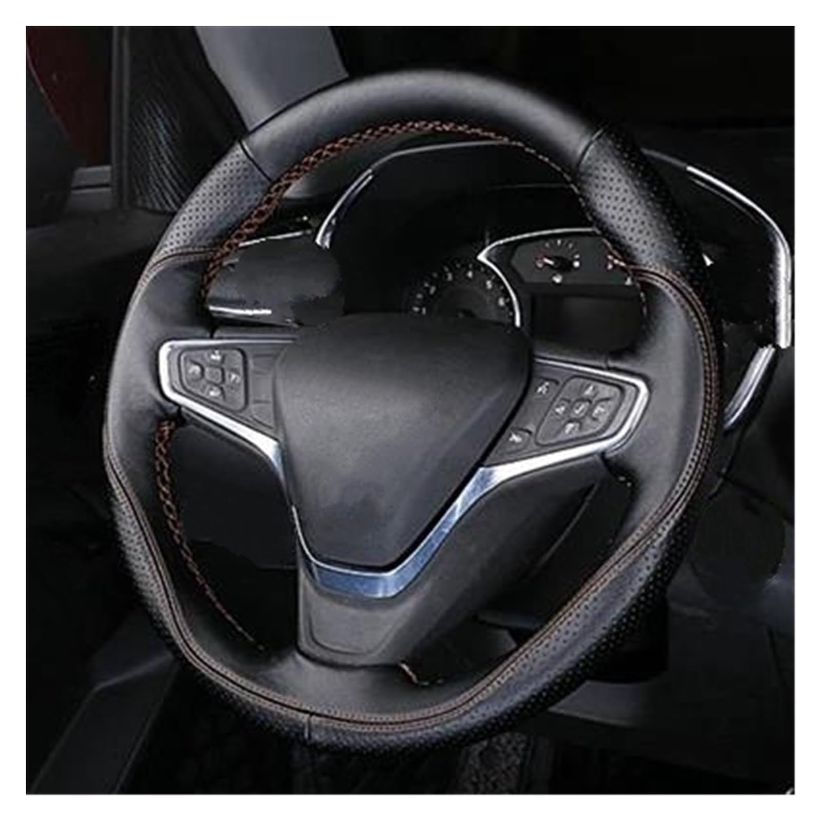 DIY Echtleder-Autolenkradabdeckung Für Explorer 2017 2018 Für Malibu XL 2016 2017 Für Buick Für Velite 5 Autozubehör Auto Lenkradabdeckung(Schwarz) von FGOFJG