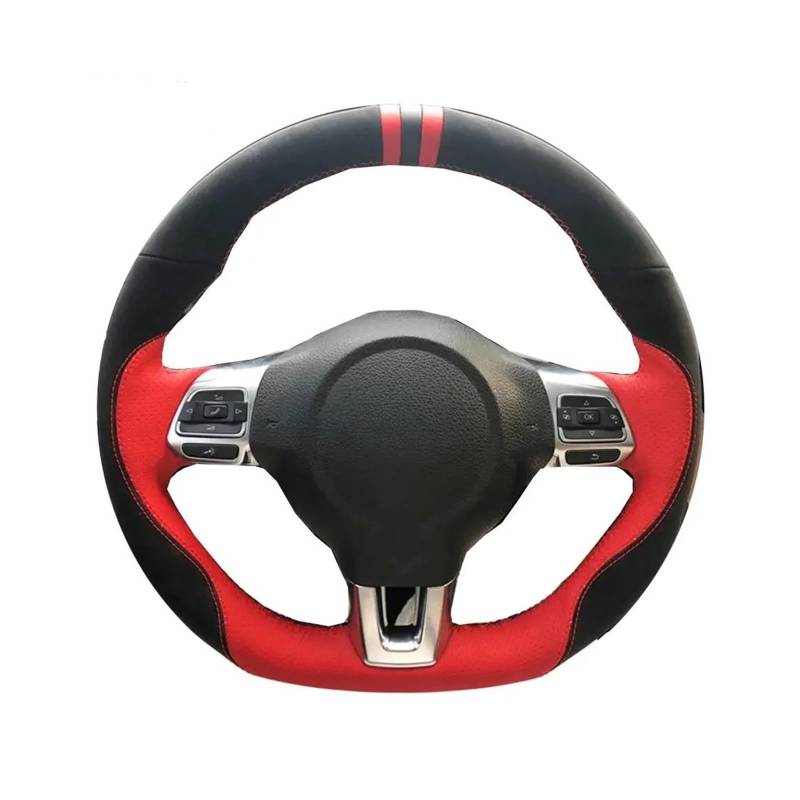 DIY Schwarz Wildleder Leder Auto Lenkrad Abdeckung Für VW Für Polo Für GTI Für Scirocco R Für Passat Für Cc 2010 Für Golf 6 Für GTI MK6 Auto Lenkradabdeckung(L-Blue) von FGOFJG
