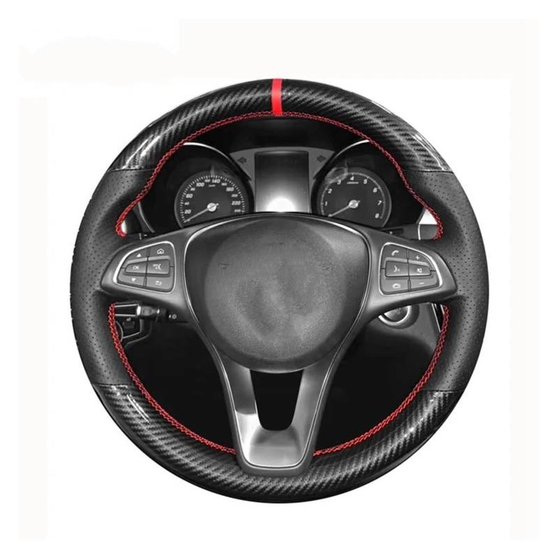 DIY Schwarzer Echtes Leder-Kohlefaser-Auto-Lenkradabdeckung Für Mercedes-Benz Für Vito III (W447) 2015-2020 Braid Auto Lenkradabdeckung(Blau) von FGOFJG