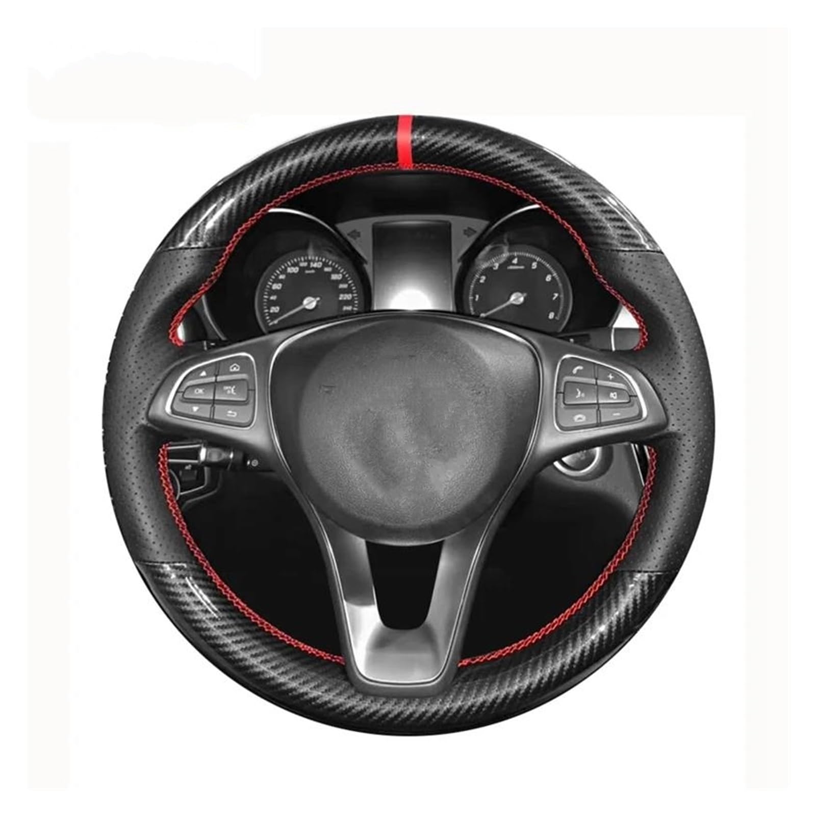DIY Schwarzer Echtes Leder-Kohlefaser-Auto-Lenkradabdeckung Für Mercedes-Benz Für Vito III (W447) 2015-2020 Braid Auto Lenkradabdeckung(Rot) von FGOFJG
