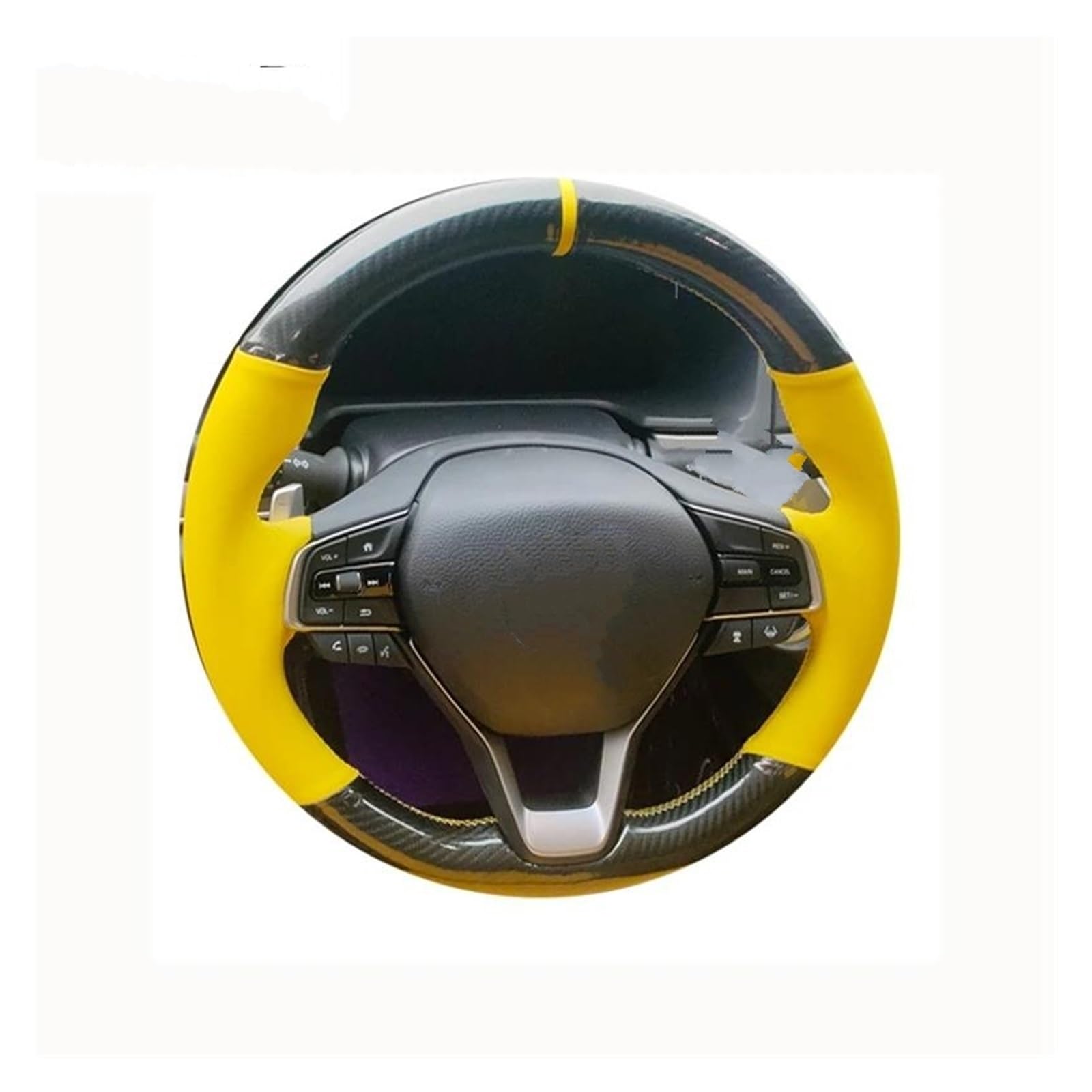 Für Accord 10 2018 2019 Für Insight 2019 DIY handgenähte Schwarze Kohlefaser gelbes Leder Autolenkradabdeckung Auto Lenkradabdeckung(Rot) von FGOFJG
