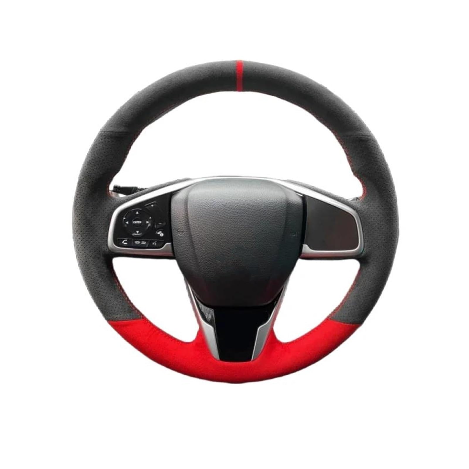 Für Civic Für Civic 10 2016-2021 Für CRV Für CR-V 2017-2021 Für Clarity Handgenähte Lenkradabdeckung aus schwarzem Wildleder rotem Wildleder Auto Lenkradabdeckung(Schwarz) von FGOFJG