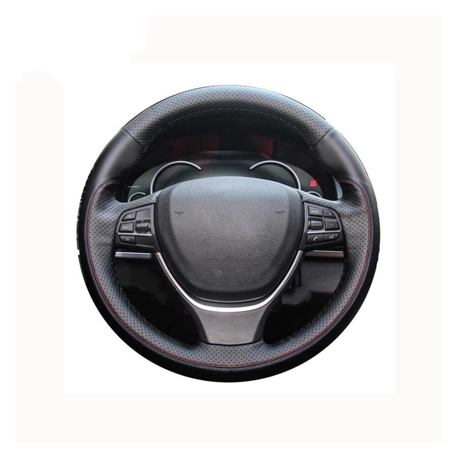 Für F10 520i 528i 730Li 740Li 750Li DIY handgenähtes Echtleder Schwarz Auto Lenkradbezug Auto Lenkradabdeckung(R-Blue) von FGOFJG