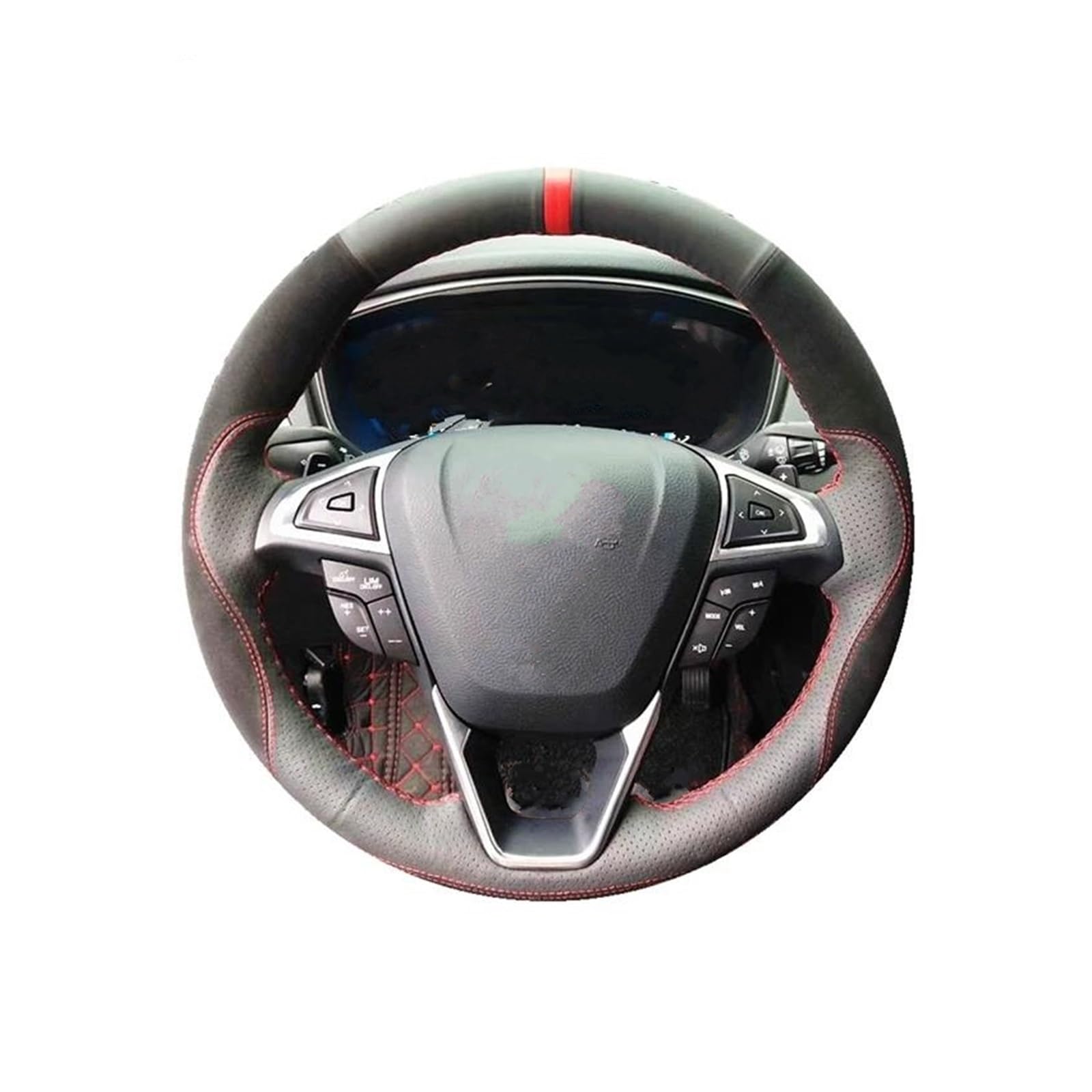 Für Ford Für Fusion Für Mondeo 2013 2014 Für Edge 2015 2016 Schwarzer Wildleder-Autolenkradbezug Auto Lenkradabdeckung(Rot) von FGOFJG