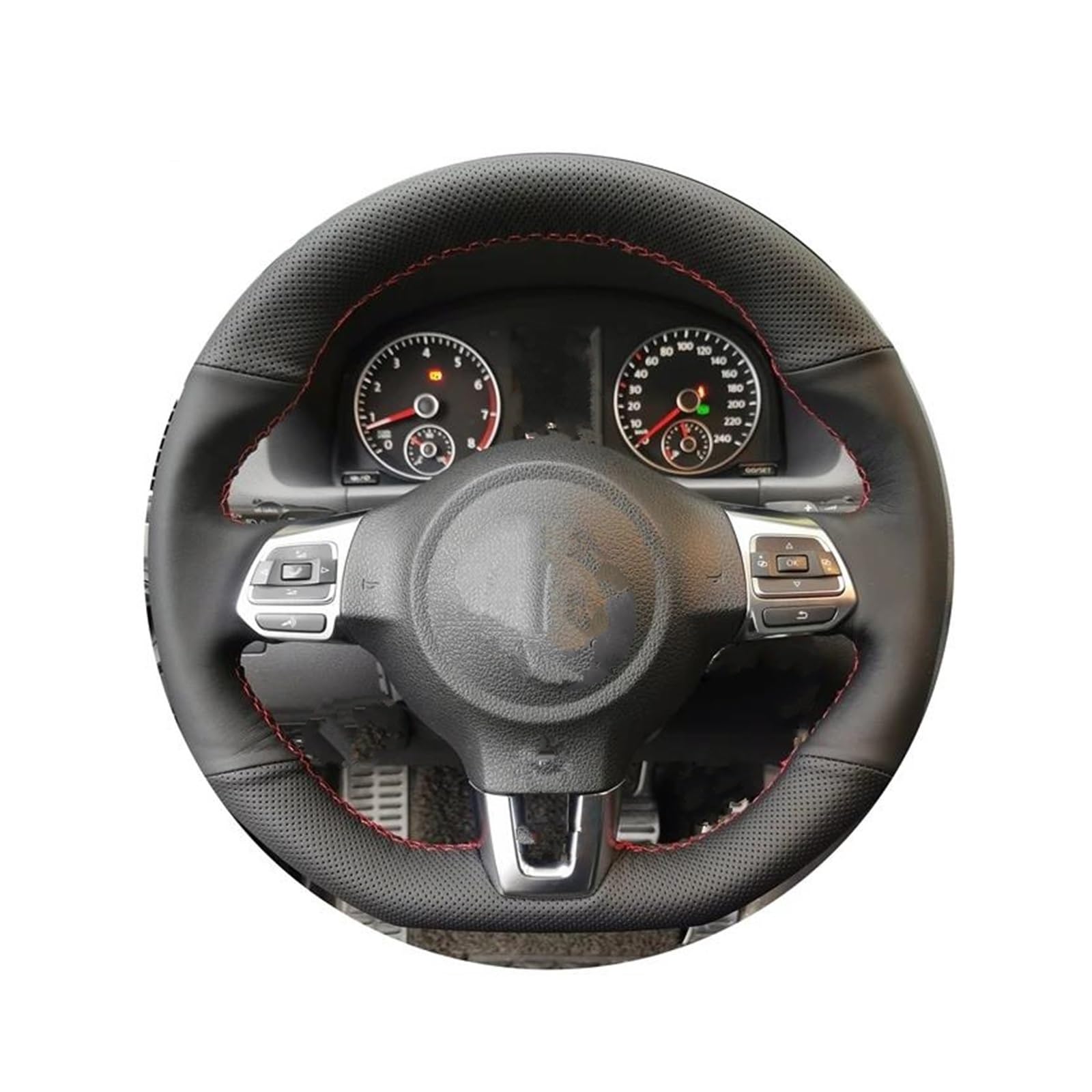 Für Golf 6 Für GTI MK6 Für VW Für Polo Für GTI Für Scirocco R Für Passat Für CC 2010 Schwarz Echtes Leder Auto Lenkrad Abdeckung Auto Lenkradabdeckung(Rot) von FGOFJG