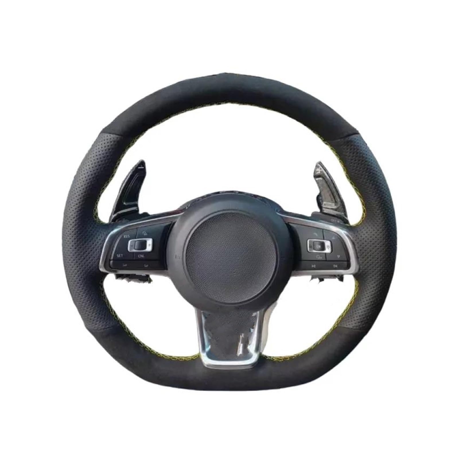 Für Golf 7 Für MK7 Für GTI R Für VW Für Polo Für Scirocco 2015 2016 Hand nähen Schwarz Wildleder Auto Lenkrad Abdeckung Auto Lenkradabdeckung(Gelb) von FGOFJG
