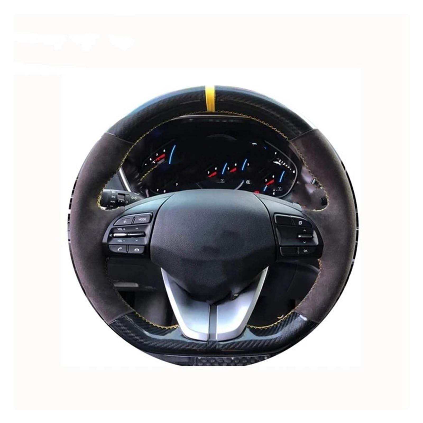 Für Hyundai Für Veloster Für Elantra Für I30 2017-2020 DIY Hand-Sewing Black Carbon Faser Wildleder-Lenkradabdeckung Auto Lenkradabdeckung(Gelb) von FGOFJG