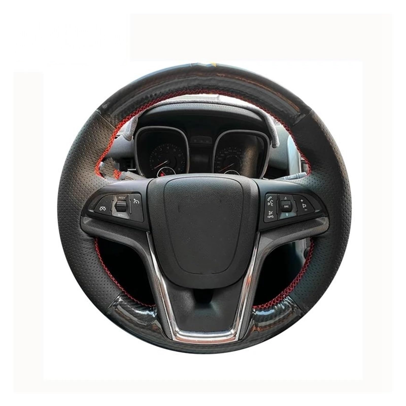 Für Malibu 2011–2014 für Volt 2011–2015 handgenähte Schwarze Kohlefaser-Autolenkradabdeckung aus echtem Leder Auto Lenkradabdeckung(Gelb) von FGOFJG