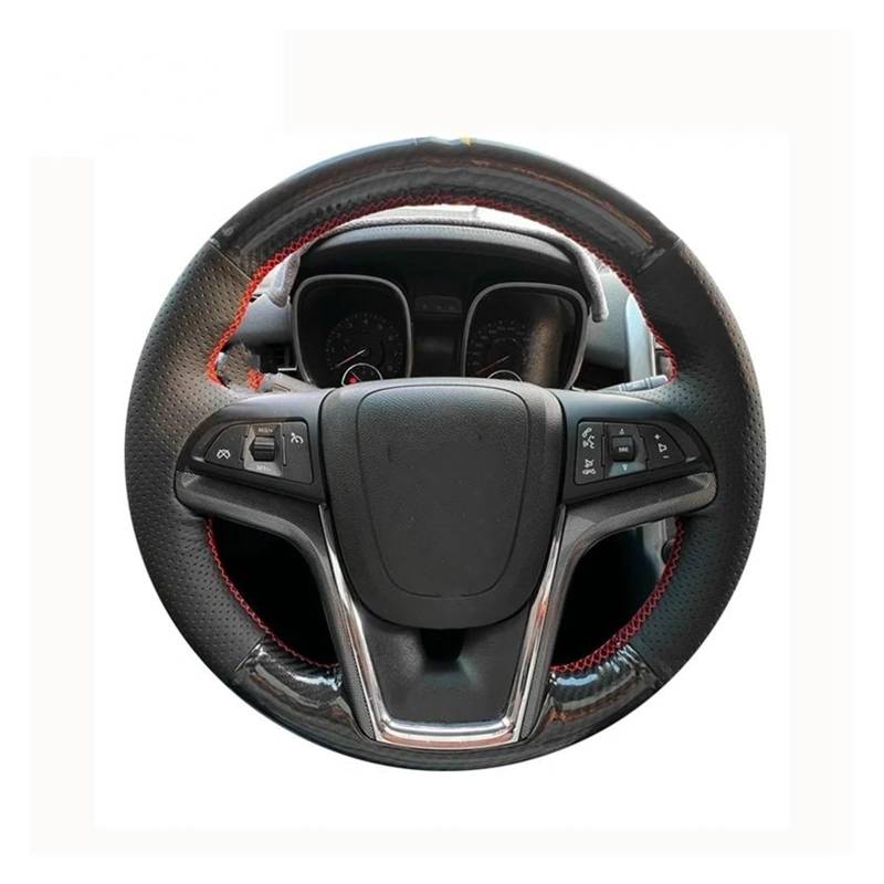 Für Malibu 2011–2014 für Volt 2011–2015 handgenähte Schwarze Kohlefaser-Autolenkradabdeckung aus echtem Leder Auto Lenkradabdeckung(R-Blue) von FGOFJG