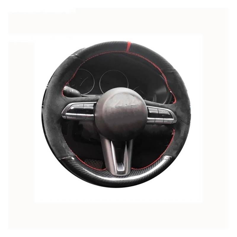Für Mazda CX-30 CX30 2020 Für Mazda 3 Für Axela 2020 DIY Handgenähte Schwarze Kohlefaser-Wildleder-Autolenkradabdeckung Auto Lenkradabdeckung(Grey) von FGOFJG