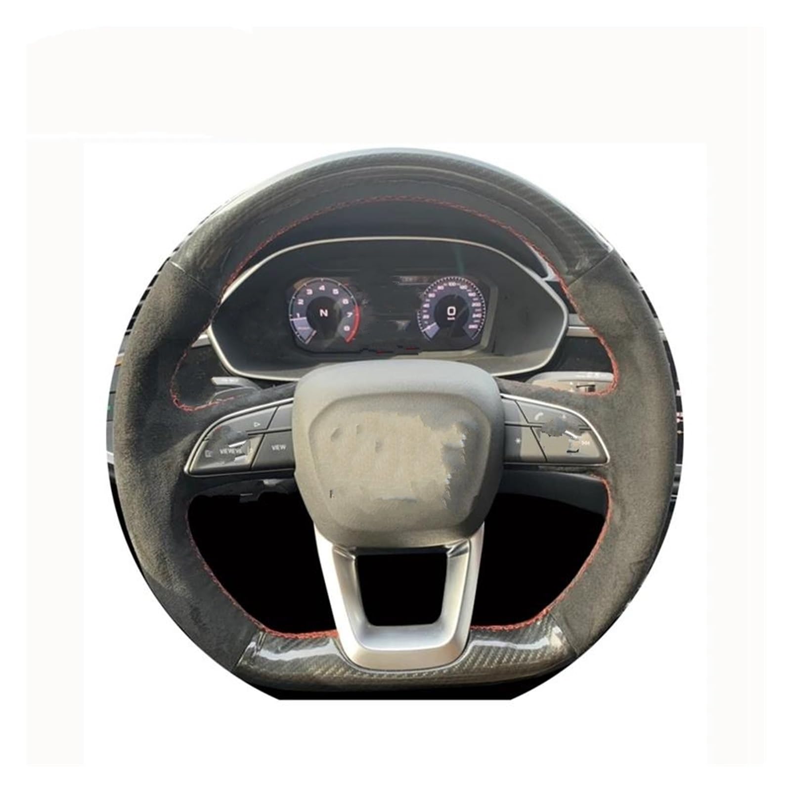 Für Q5 SQ5 2017-2019 Q3 Q8 SQ8 2018 2019 Q7 SQ7 2014-2019 Handgenähte Schwarze Wildleder-Carbonfaser-Lenkradabdeckung Auto Lenkradabdeckung(Schwarz) von FGOFJG