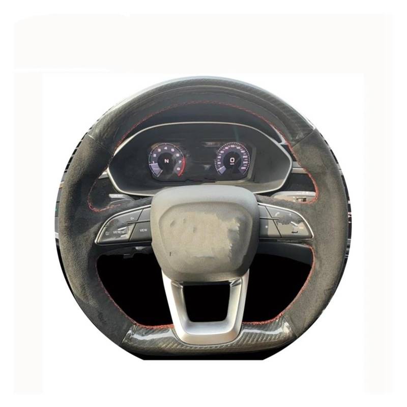Für Q5 SQ5 2017-2019 Q3 Q8 SQ8 2018 2019 Q7 SQ7 2014-2019 Handgenähte Schwarze Wildleder-Carbonfaser-Lenkradabdeckung Auto Lenkradabdeckung(Schwarz) von FGOFJG