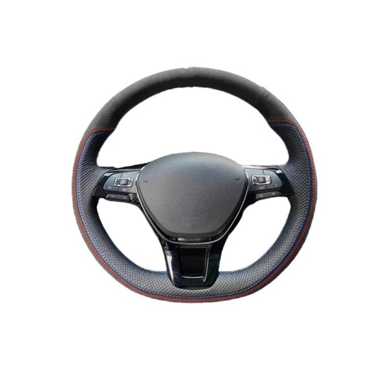 Für VW für Golf 7 für Mk7 für Polo für Jetta für Passat B8 DIY handgenähter schwarzer Lenkradbezug aus Wildleder und echtem Leder Auto Lenkradabdeckung(Gelb) von FGOFJG