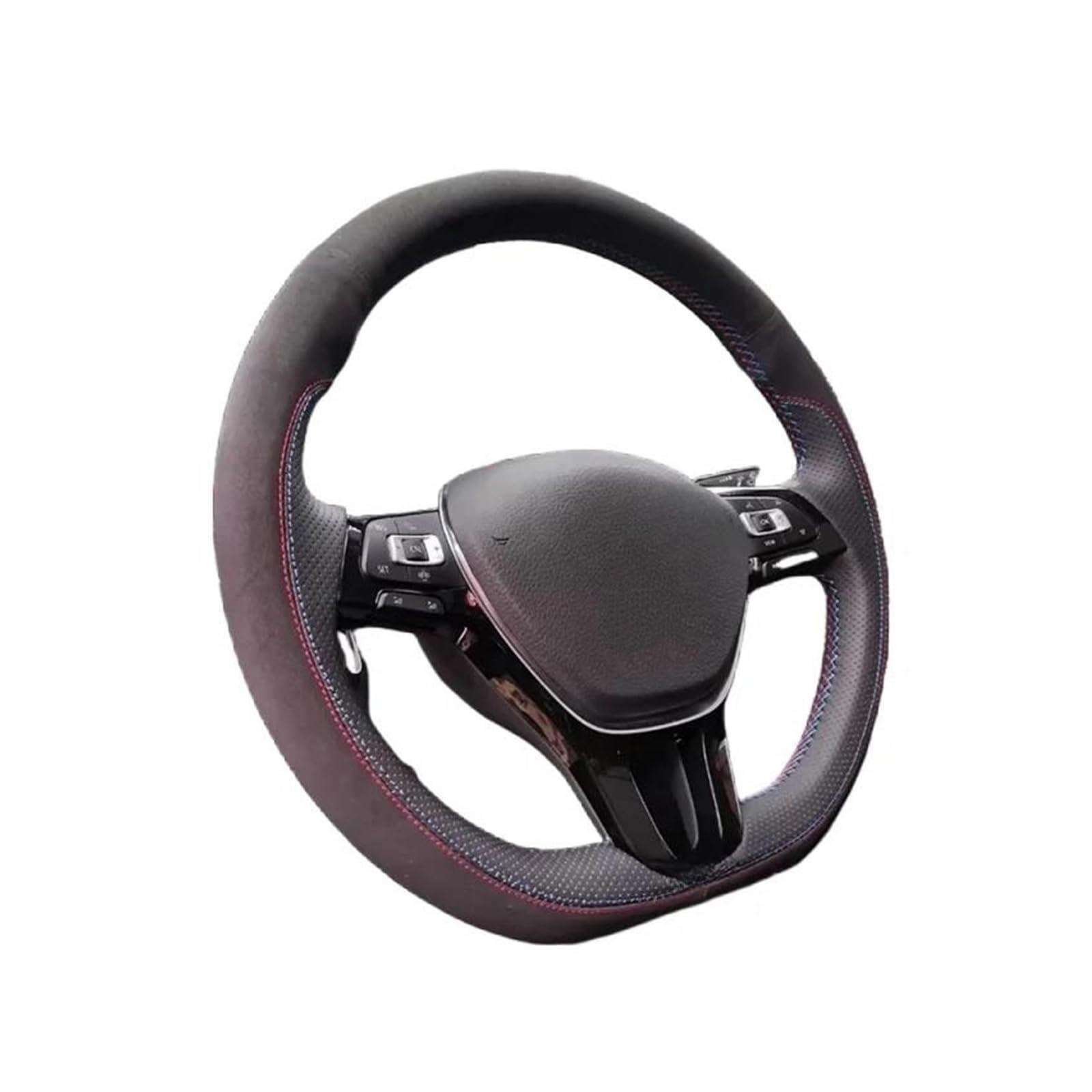 Für VW für Golf 7 für Mk7 für Polo für Jetta für Passat B8 handgenähte Lenkradabdeckung aus schwarzem Wildleder und echtem Leder Auto Lenkradabdeckung(Weiss) von FGOFJG