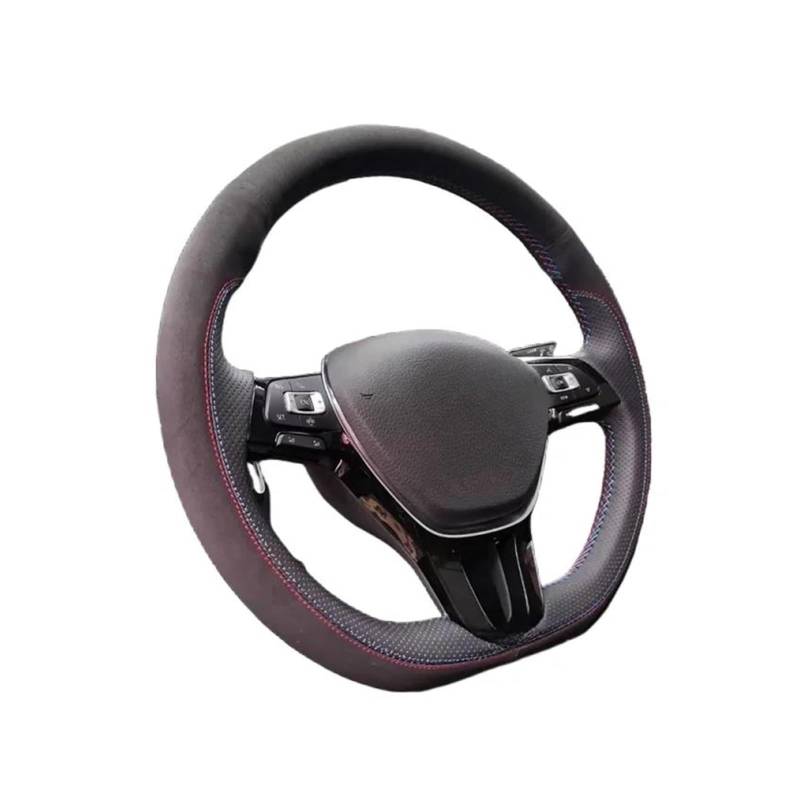 Für VW für Golf 7 für Mk7 für Polo für Jetta für Passat B8 handgenähte Lenkradabdeckung aus schwarzem Wildleder und echtem Leder Auto Lenkradabdeckung(Weiss) von FGOFJG