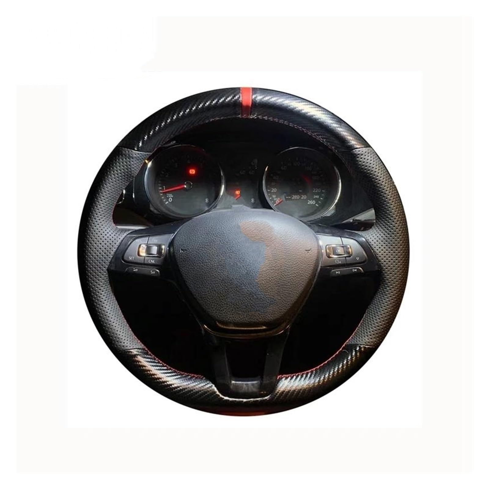 Für VW für Golf 7 für Mk7 für Polo für Jetta für Passat B8 handgenähte Schwarze Lenkradabdeckung aus echtem Leder und Kohlefaser Auto Lenkradabdeckung(R-Blue) von FGOFJG