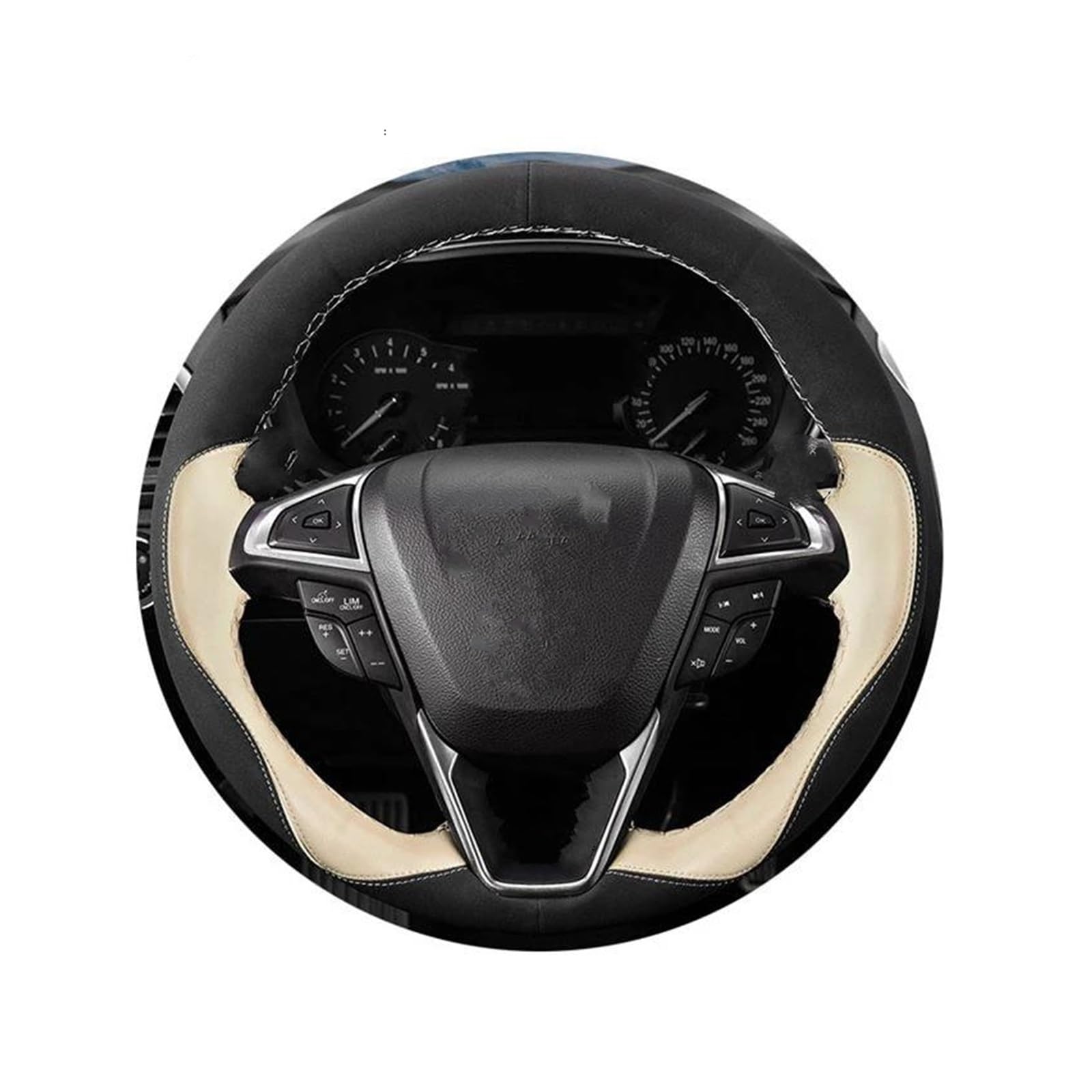 Handgenähte Auto-Lenkradabdeckung Aus Schwarzem Wildleder Für Ford Für Fusion Für Mondeo 2013 2014 Für Edge 2015 2016 Auto Lenkradabdeckung(Weiss) von FGOFJG