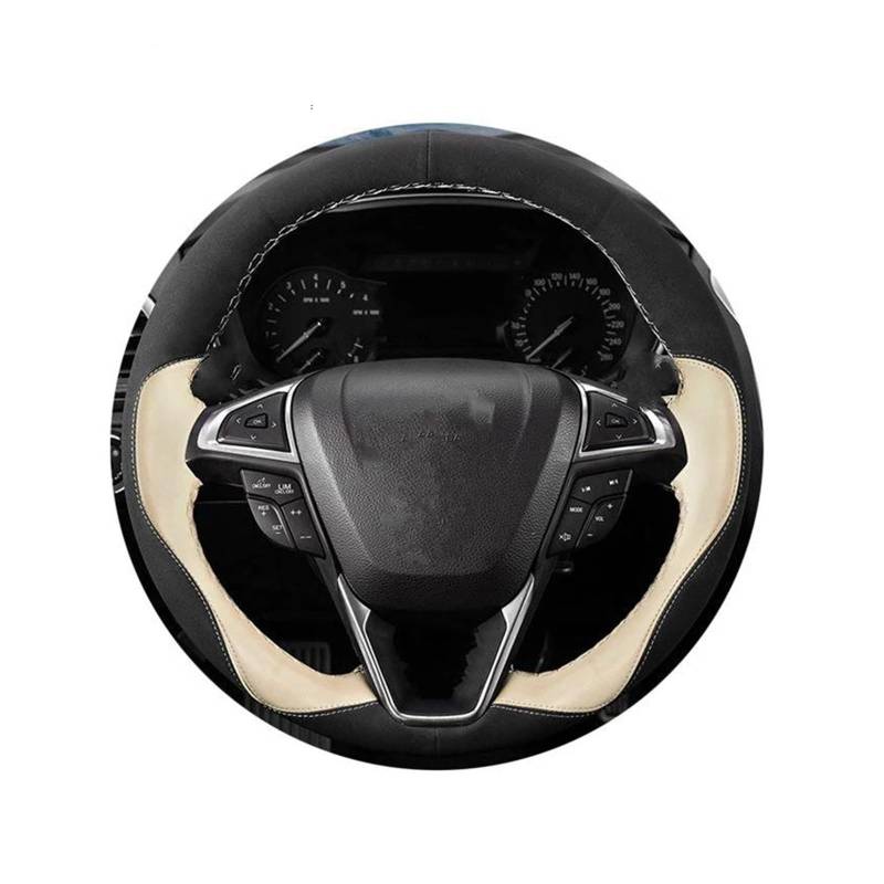 Handgenähte Auto-Lenkradabdeckung Aus Schwarzem Wildleder Für Ford Für Fusion Für Mondeo 2013 2014 Für Edge 2015 2016 Auto Lenkradabdeckung(Weiss) von FGOFJG