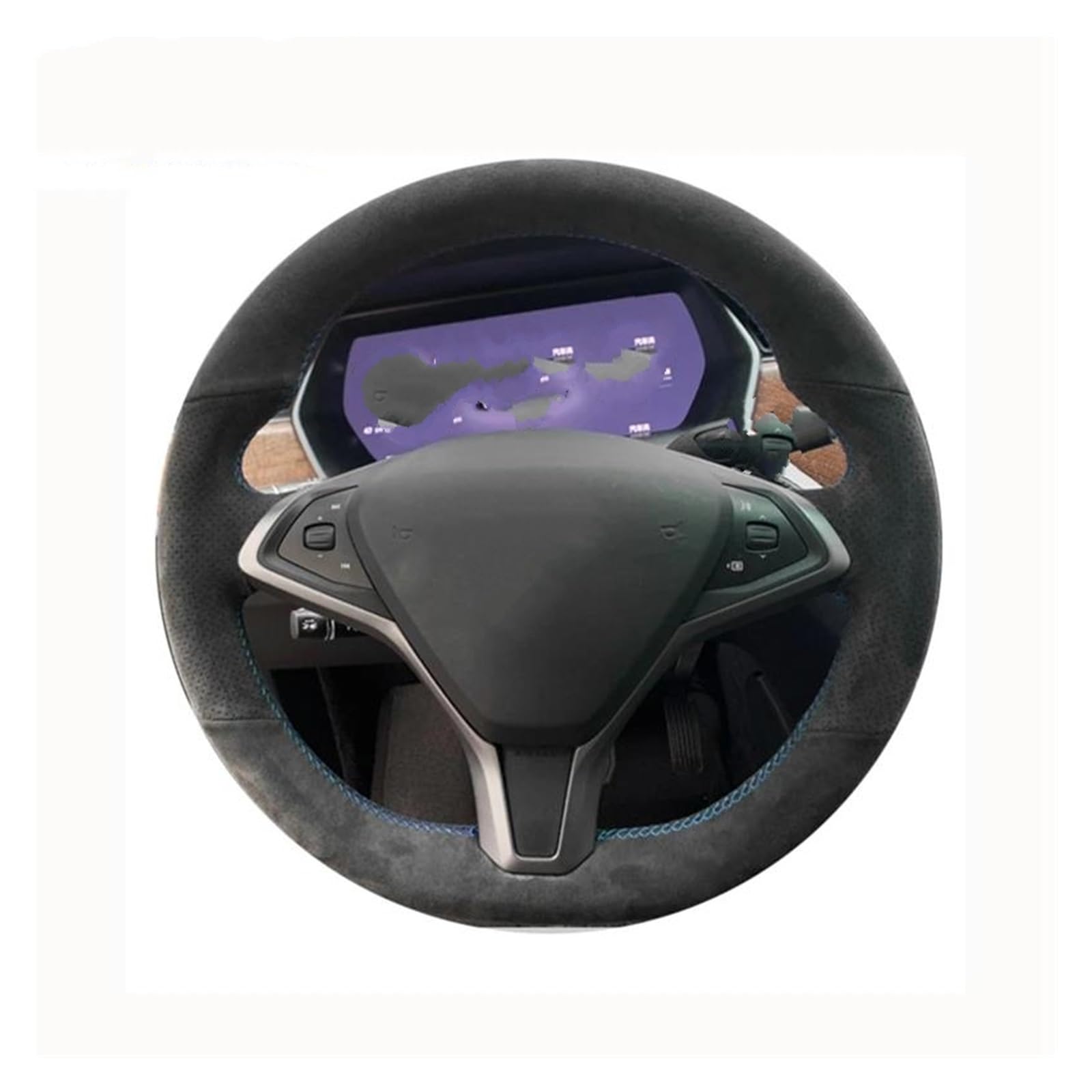 Handgenähte Schwarze Wildleder-Autolenkradabdeckungen Aus Echtem Leder Für Tesla Für Model S/X 2016–2020 Auto Lenkradabdeckung(Rot) von FGOFJG