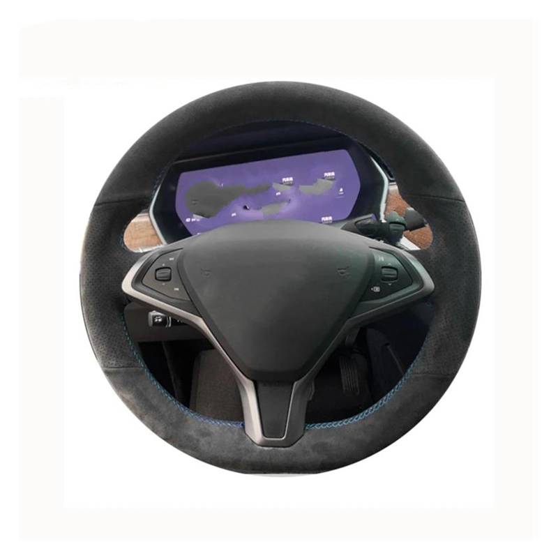 Handgenähte Schwarze Wildleder-Autolenkradabdeckungen Aus Echtem Leder Für Tesla Für Model S/X 2016–2020 Auto Lenkradabdeckung(Rot) von FGOFJG