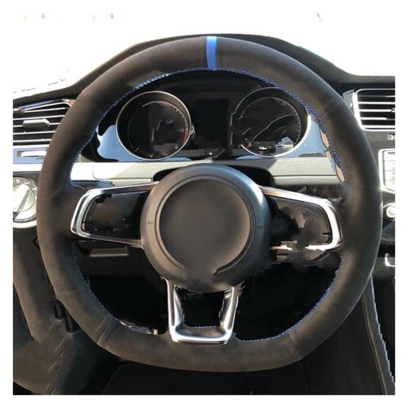 Lenkradschutz Für VW Für Golf R Für MK7 Für Golf 7 Für GTI Für VW Für Polo Für GTI Für Scirocco 2015 2016 Autolenkradabdeckung Kohlefaser Echtes Leder Auto Lenkradabdeckung(Blau) von FGOFJG