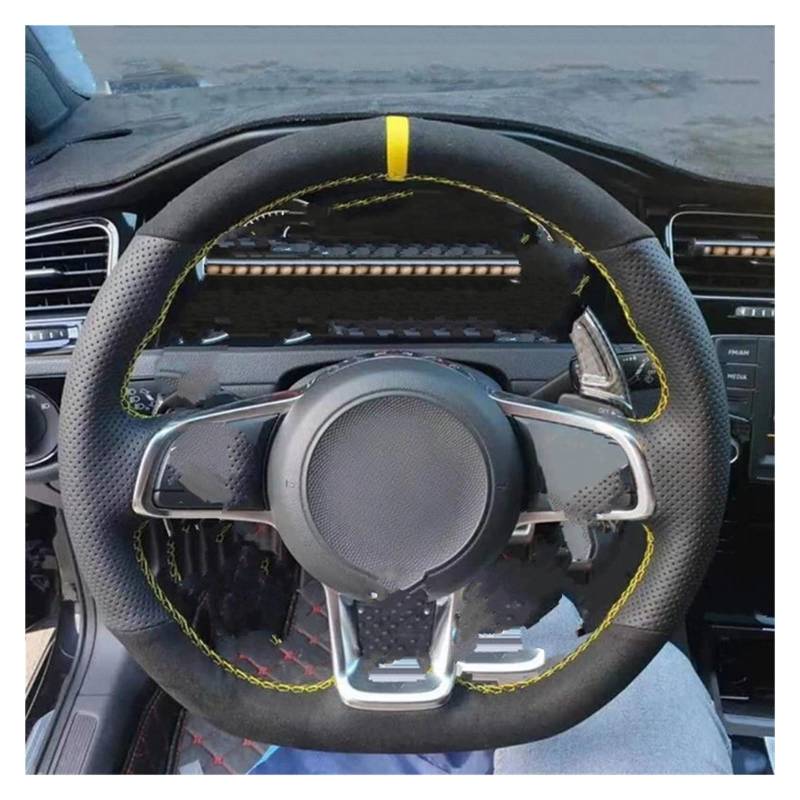 Lenkradschutz Für VW Für Golf R Für MK7 Für Golf 7 Für GTI Für VW Für Polo Für GTI Für Scirocco 2015 2016 Autolenkradabdeckung Kohlefaser Echtes Leder Auto Lenkradabdeckung(Gelb) von FGOFJG