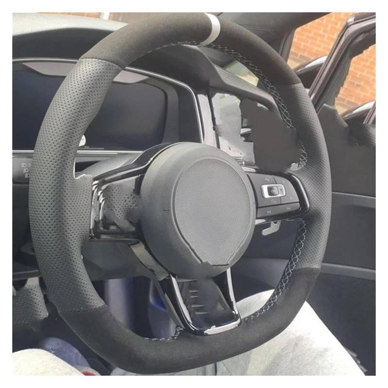 Lenkradschutz Für VW Für Golf R Für MK7 Für Golf 7 Für GTI Für VW Für Polo Für GTI Für Scirocco 2015 2016 Autolenkradabdeckung Kohlefaser Echtes Leder Auto Lenkradabdeckung(Grey) von FGOFJG