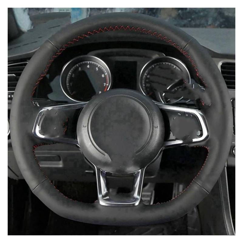 Lenkradschutz Für VW Für Golf R Für MK7 Für Golf 7 Für GTI Für VW Für Polo Für GTI Für Scirocco 2015 2016 Autolenkradabdeckung Kohlefaser Echtes Leder Auto Lenkradabdeckung(Schwarz) von FGOFJG