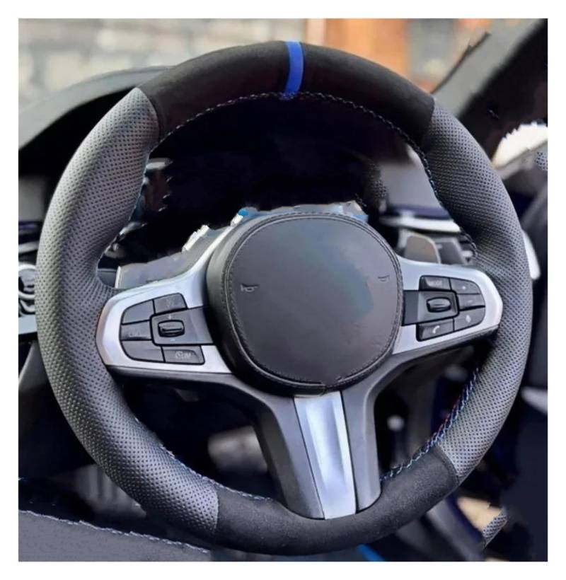 Lenkradschutz Individuelle Von Hand Genähte rutschfeste Lenkradabdeckung Aus Wildleder Für G30 G31 G32 G20 G21 G14 G15 G16 ﻿ Auto Lenkradabdeckung(L-Blue) von FGOFJG