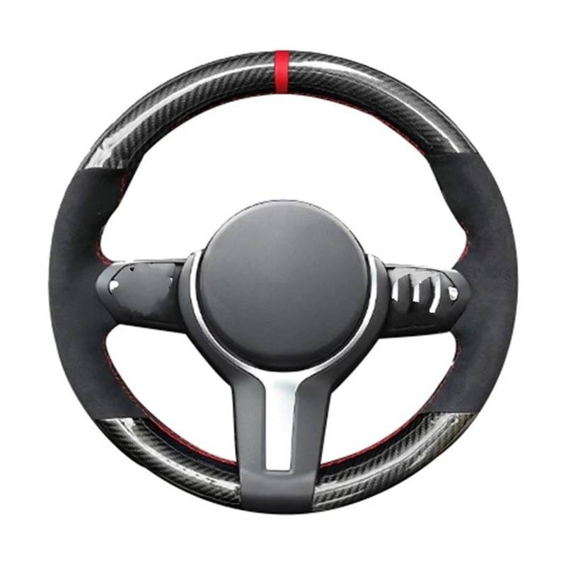 Lenkradschutz Schwarze Carbonfaser-Wildleder-DIY-Auto-Lenkradabdeckung für F30 F31 F34 F10 F11 F07 X1 X2 X3 F25 F32 F33 F36 F48 F39 Auto Lenkradabdeckung(Rot) von FGOFJG