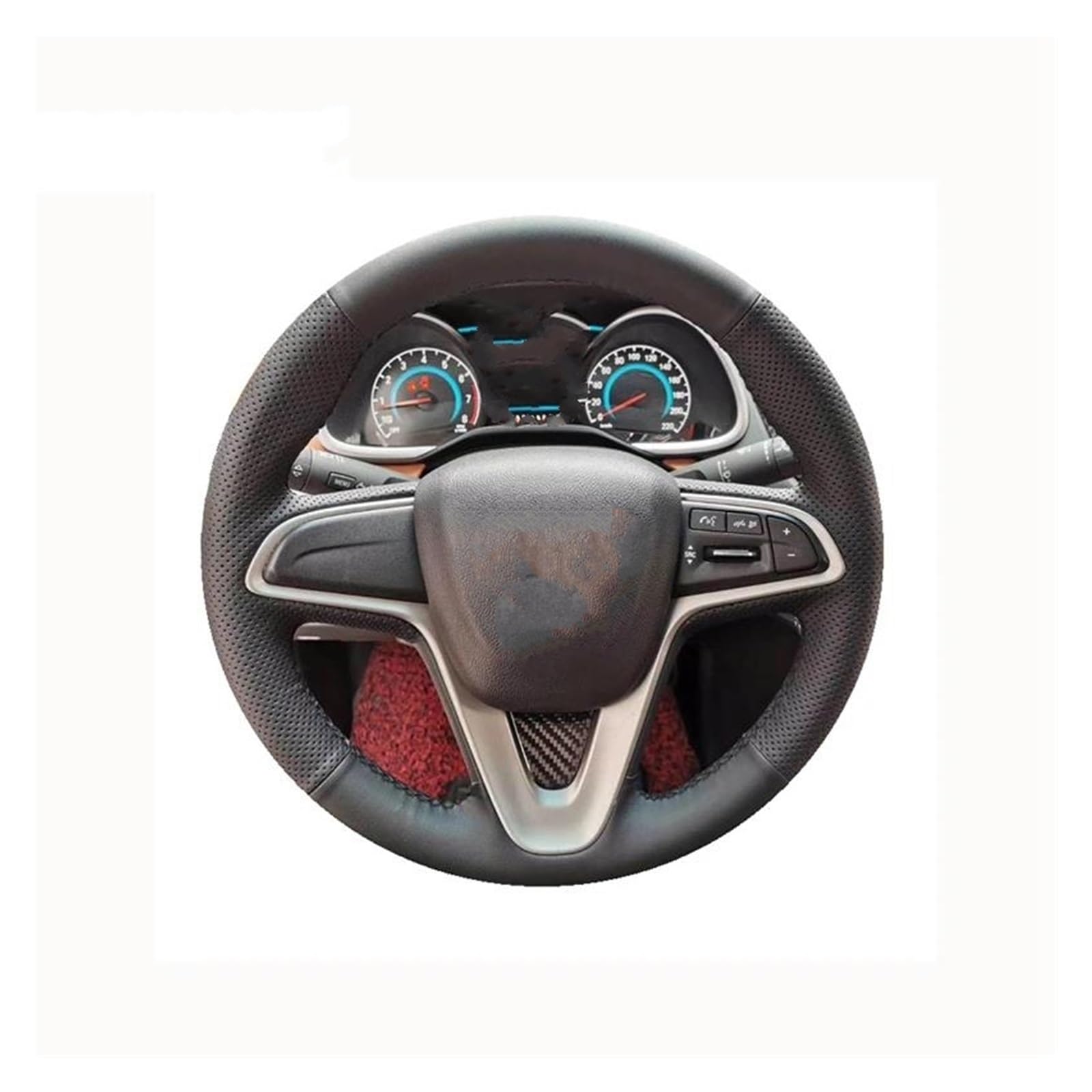 Schwarze Lenkradabdeckung aus echtem Leder für Sail 2015-2017 für Lova für Aveo 2016 2017 für Cavalier 2016 2017 Auto Lenkradabdeckung(Schwarz) von FGOFJG
