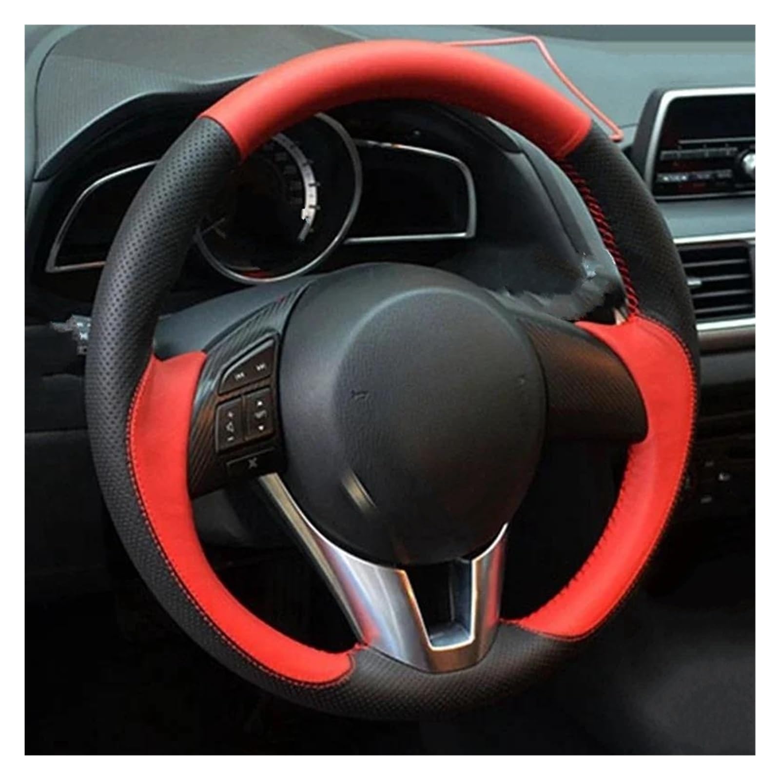 Wildleder Leder Lenkrad Abdeckung DIY Hand-genäht Auto Lenkrad Abdeckung Für Mazda Für Atenza 2014 CX-5 CX5 Für Mazda 3 CX-3 2016 Auto Lenkradabdeckung(B-red) von FGOFJG