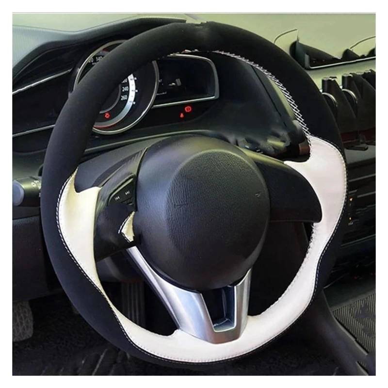 Wildleder Leder Lenkrad Abdeckung DIY Hand-genäht Auto Lenkrad Abdeckung Für Mazda Für Atenza 2014 CX-5 CX5 Für Mazda 3 CX-3 2016 Auto Lenkradabdeckung(Weiss) von FGOFJG