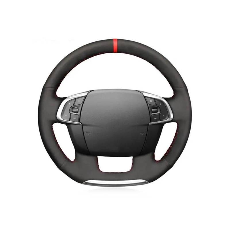 Wildleder Schwarz Hand Nähen Auto Lenkrad Abdeckung Für Citroen C4 C4L DS4 2011 2012 2013 2014-2015 Auto Lenkradabdeckung(L-Blue) von FGOFJG