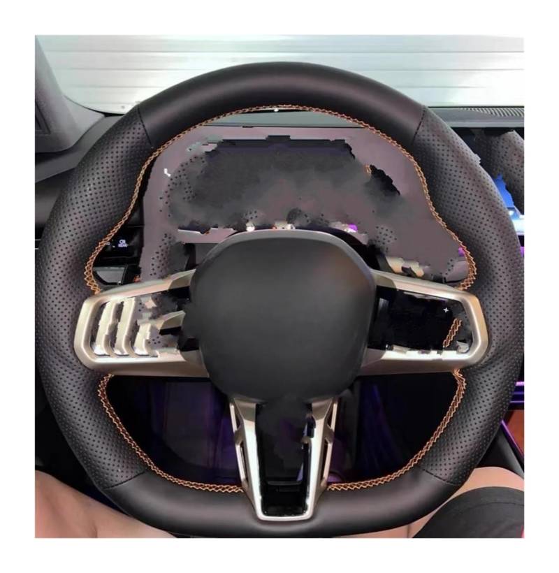 Lenkradschutz Anpassung Handnähen Echtes Leder rutschfeste Schwarze Auto Lenkradbezug Zubehör DIY Für 7 Series I7 2023 Auto Lenkradabdeckung(Gelb) von FGOFJGO