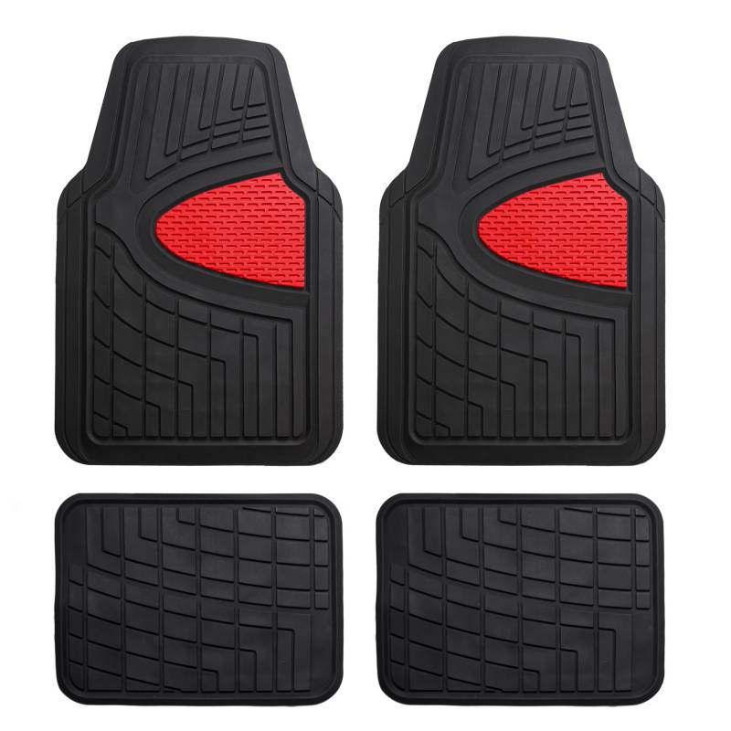 Auto-Fußmatten, Rot, universell passend, strapazierfähiger Gummi, passend für die meisten Autos, SUVs und LKWs, kompletter Satz für FH Group F11311RED von FH GROUP