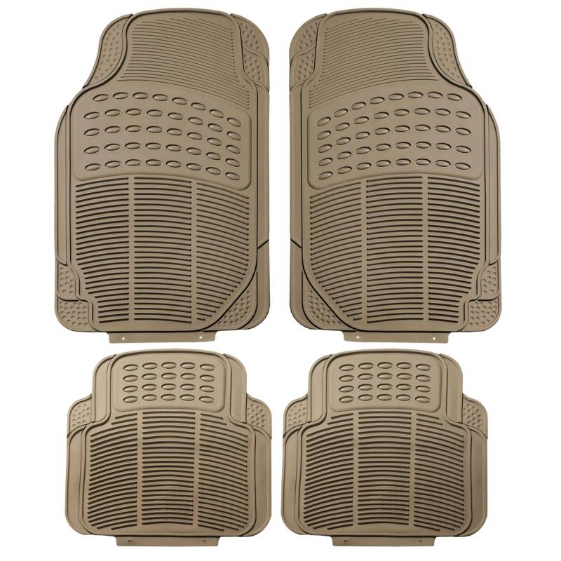 Auto-Fußmatten Hellbraun Beige Universal Fit Strapazierfähiger Gummi für Allwetterschutz, passend für die meisten Autos, SUVs und Lastwagen, 4-teilig (kompletter Satz trimmbar) FH Group F11305BEIGE von FH GROUP
