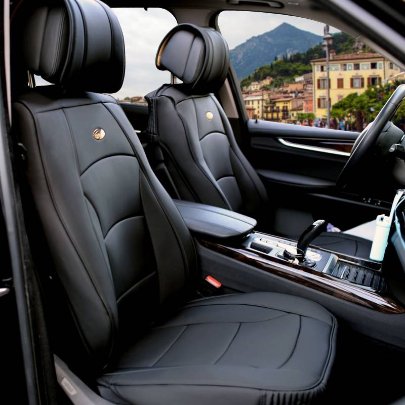 FH Group Autositzkissen Solid Black Universal Fit Ultra Comfort Kunstleder Frontset passend für die meisten Autos, SUVs und Trucks, Airbag-kompatibel PU205SOLIDBLACK102 von FH GROUP