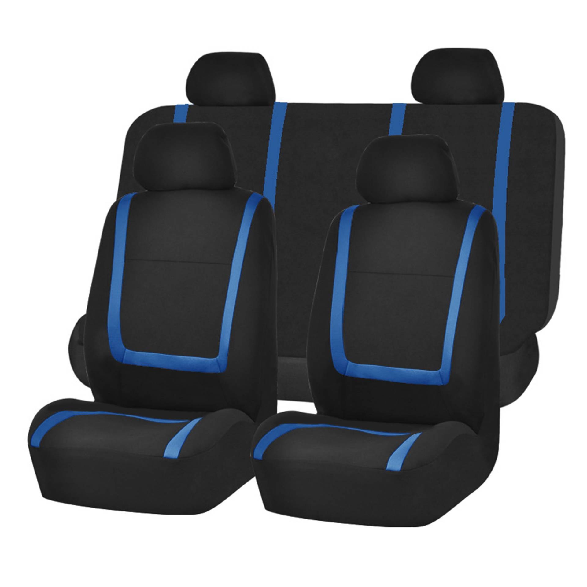 FH Group Autositzbezüge, blau, universell passend, einzigartiges flaches Tuch, passend für die meisten Autos, SUVs und Lastwagen (mit 4 abnehmbaren Kopfstützen und Solider Bank) FB032BLUE114 von FH GROUP