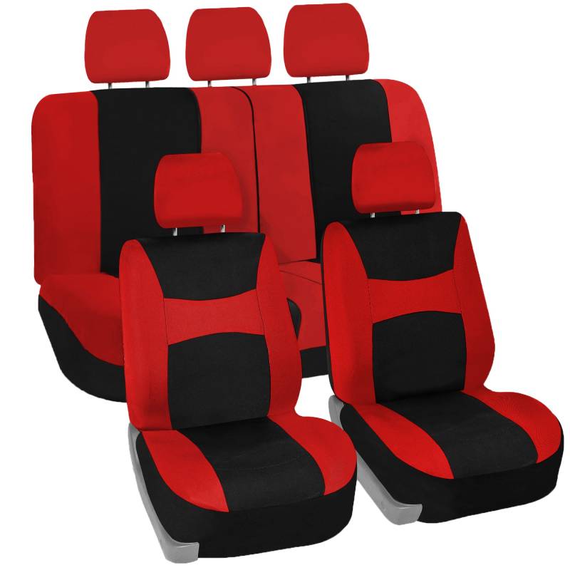 FH Group Autositzbezüge, rot, universell passend für Schaufel und Bankbezug, passend für die meisten Autos, SUVs und Lastwagen (Komplettset Airbag kompatibel mit geteilter Bank) FB030RED115 von FH GROUP