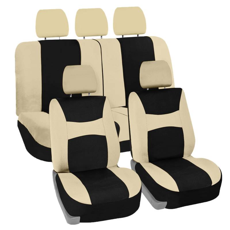 FH Group Autositzbezüge, schwarz, universell passend für Schaufel und Bankbezug für Autos, SUVs und LKW (Komplettset Airbag kompatibel mit geteilter Bank) FB030BEIGEBLACK115-SEAT von FH GROUP