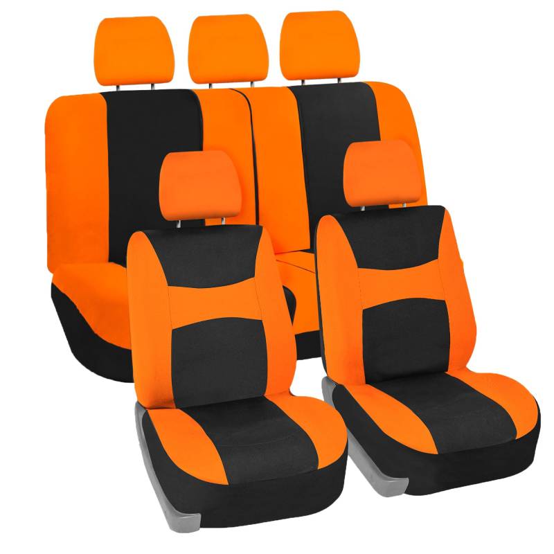 FH Group Autositzbezüge Orange Universal Fit Bucket und Bankbezug passend für die meisten Autos, SUVs und Trucks (Komplettset Airbag kompatibel mit geteilter Bank) FB030ORANGE115 von FH GROUP