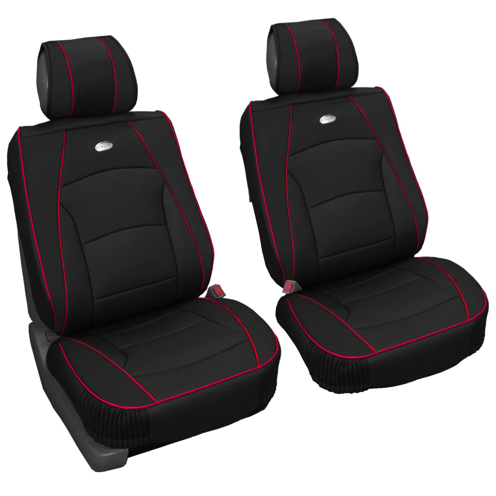 FH Group Autositzkissen Schwarz Rot Rand Universal Fit Ultra Comfort Kunstleder Frontset passend für die meisten Autos, SUVs und Trucks, Airbag-kompatibel PU205BLACKTRIM102 von FH GROUP